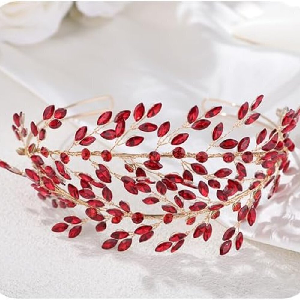 Wedding Tiara Headband for Women Crystal Handmade Queen Leaf Bridal Headband Hea